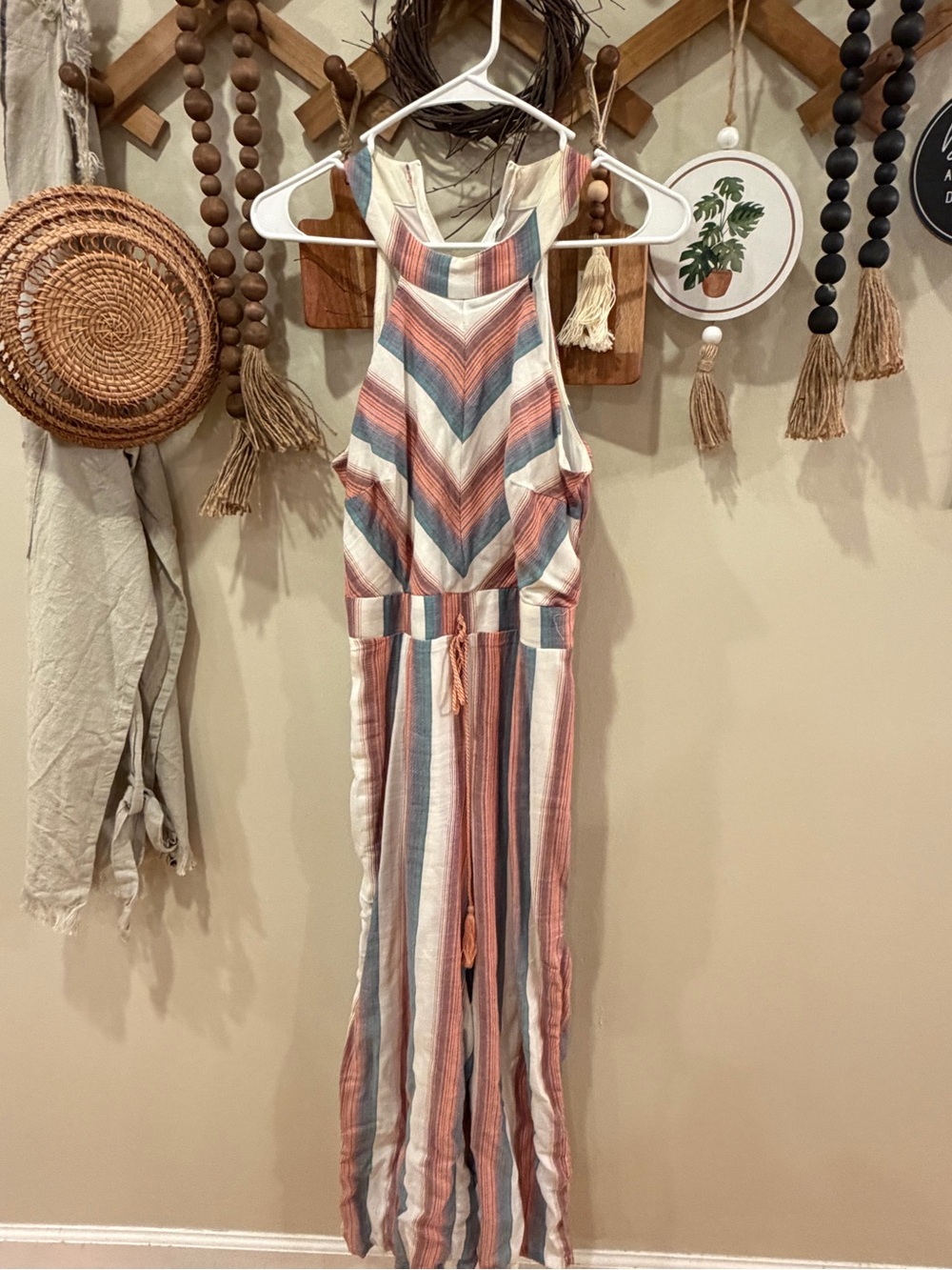 Striped Sleeveless Jumpsuit in Rust & Blue